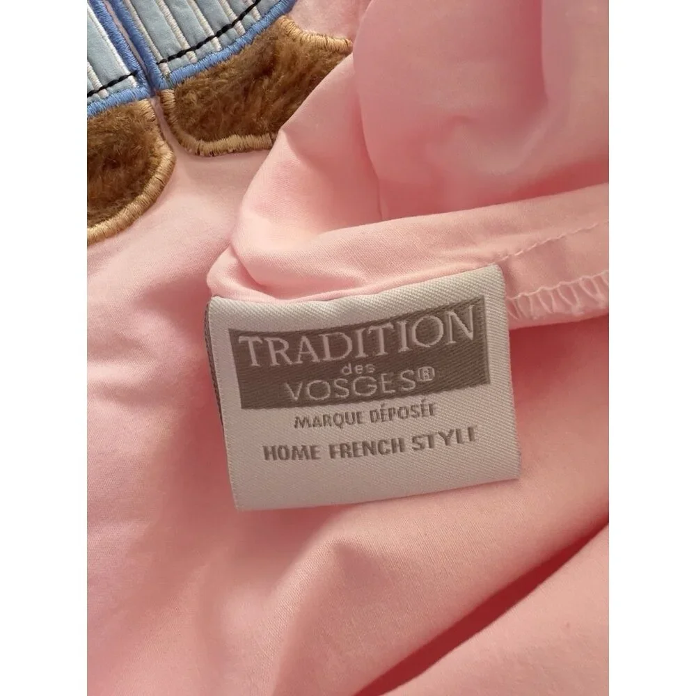 French Duvet + Standard Sham Child Youth Bedding 3-D Applique 100% Cotton Pink